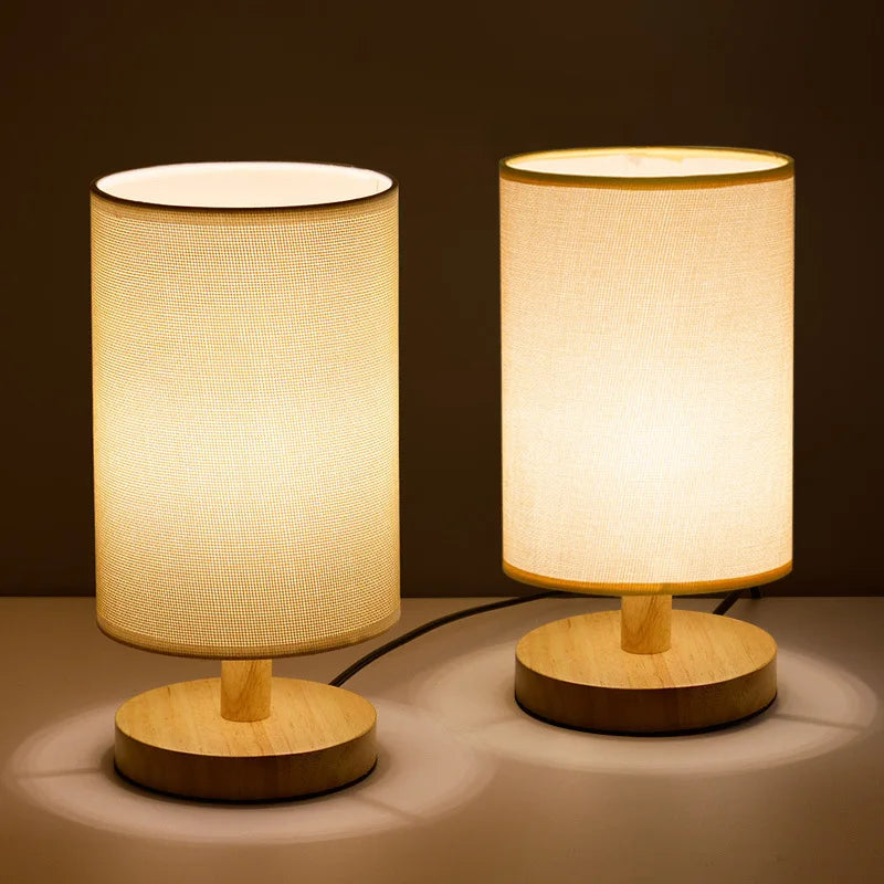 Bamboo & Linen Table Lamp, Dimmable LED Touch Bedside Lamp, 3 Color Temperatures, USB Powered Nightstand Desk Light, Scandinavian | Lonoma