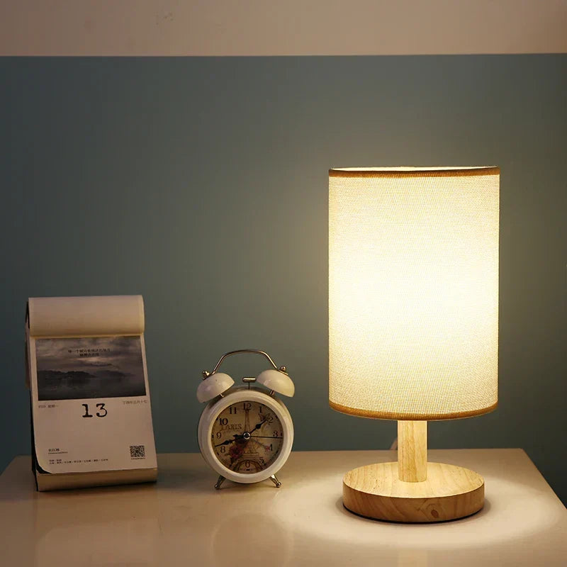 Bamboo & Linen Table Lamp, Dimmable LED Touch Bedside Lamp, 3 Color Temperatures, USB Powered Nightstand Desk Light, Scandinavian | Lonoma