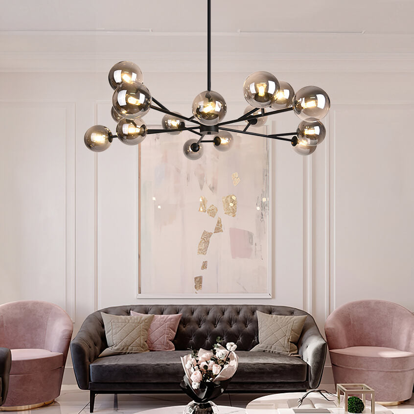 Linear Glass Chandelier 44 Inches with 15 Lights Metal Frame Adjustable Hanging Fixture for Dining Room Kitchen Island | Lonoma