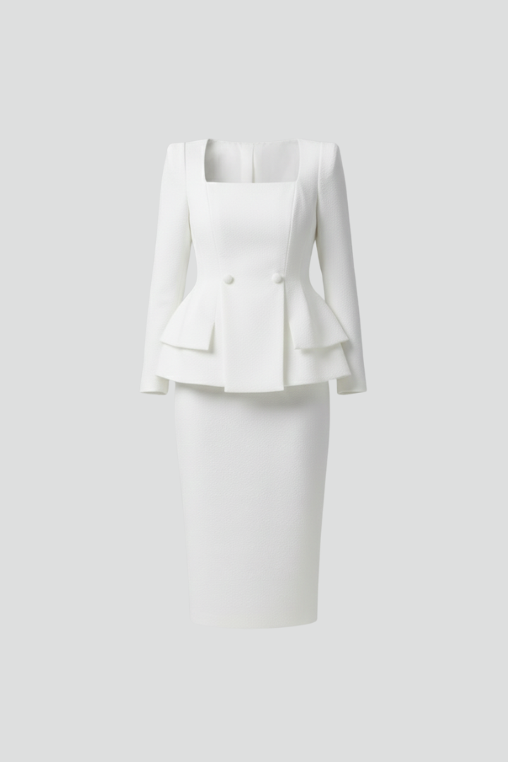 Women's Square Neck Blazer and Skirt Suit Set in Black and White | Koossa