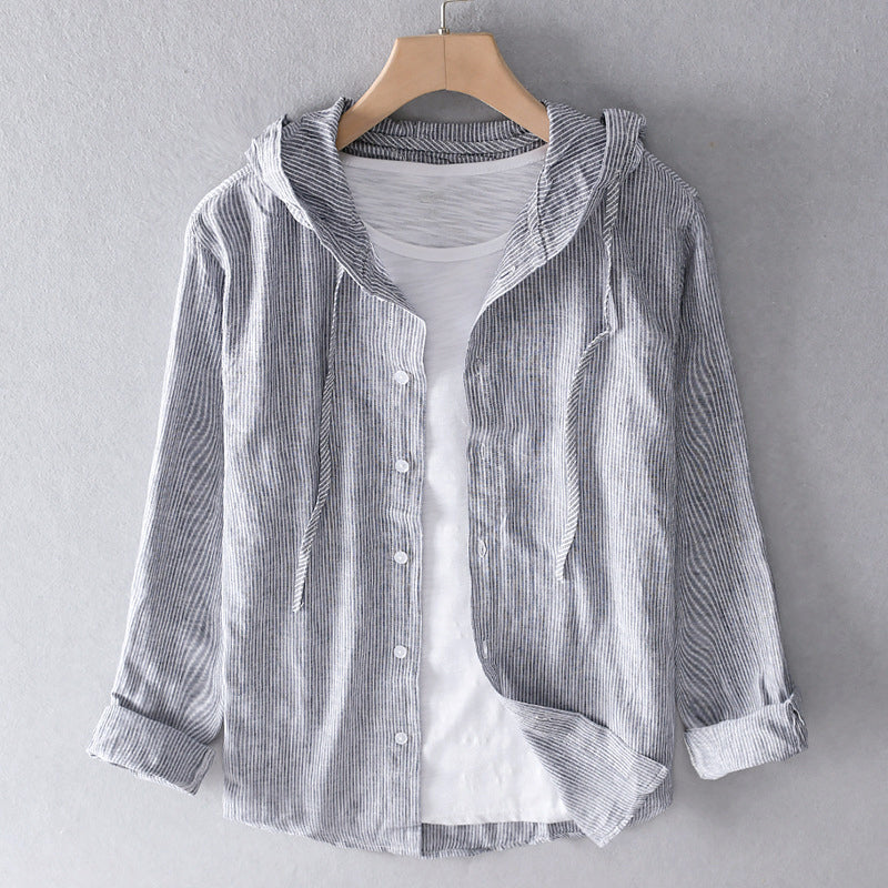 Women's Hooded Blouse with Button-Through Front in Blue, Beige, White & Grey — Versatile Summer Top for Casual & Smart-Casual Wear | Koossa