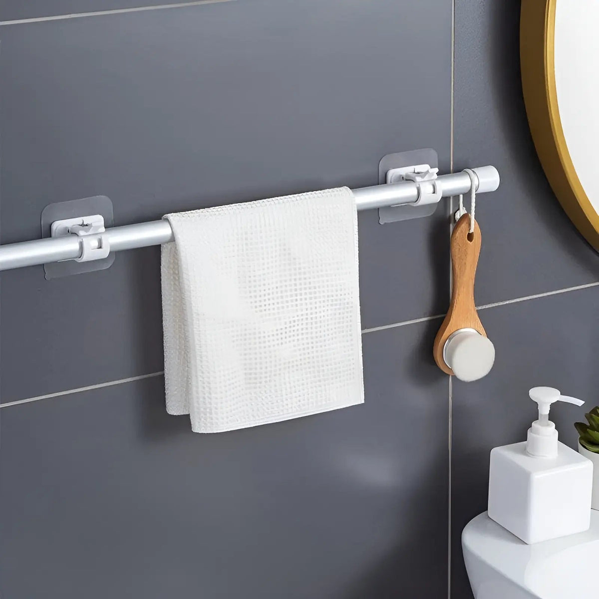 Adhesive Curtain Rod Brackets, 4-Pack No-Drill Window Drapery Holders, Clear or White, Peel and Stick Wall Mount for Renters | Lonoma