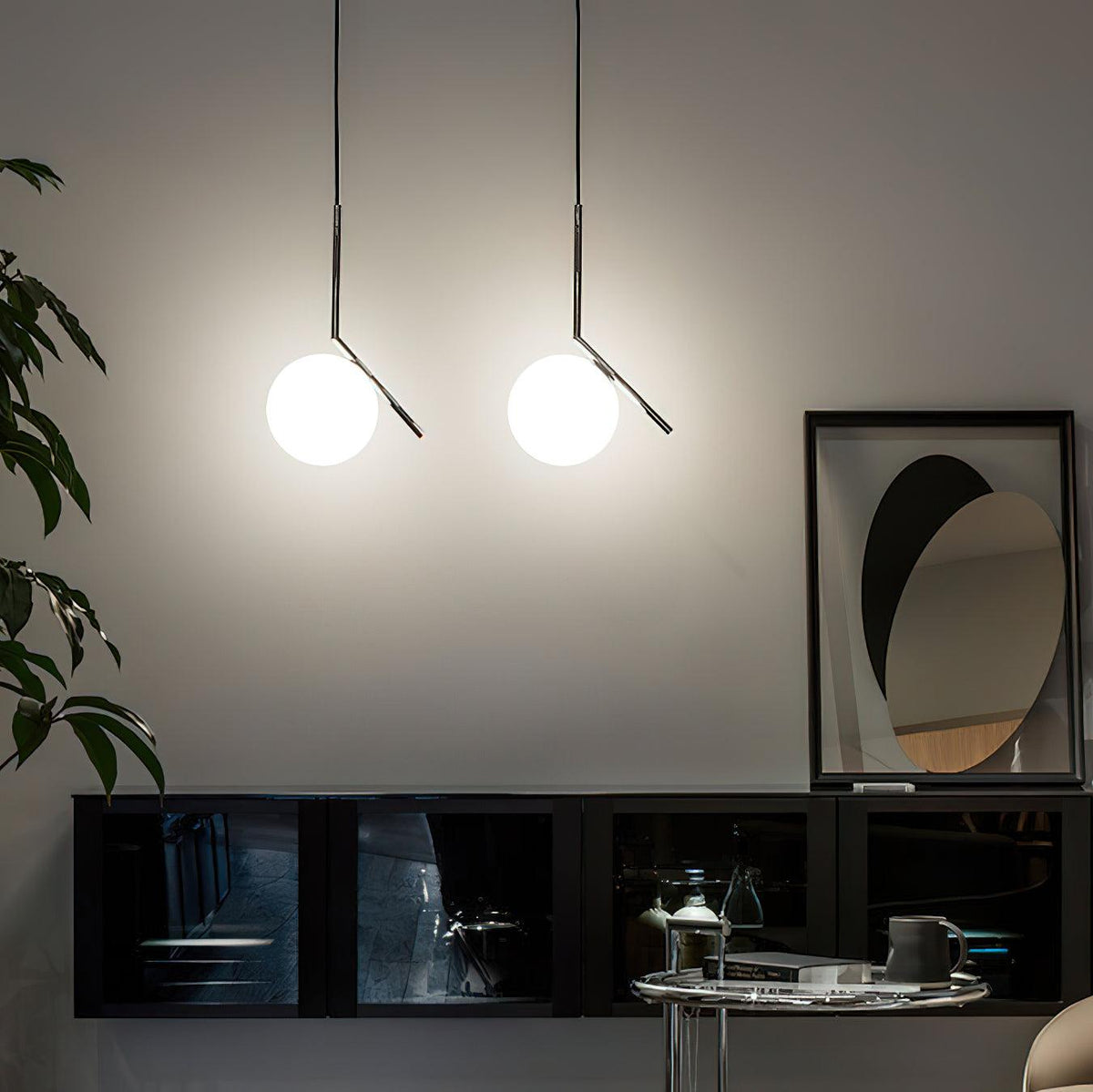 Modern Glass Pendant Light with Brass or Black Metal Frame – 8" Dome Shade, Adjustable Cord, E26 Socket for Kitchen Island, Dining Room | Lonoma