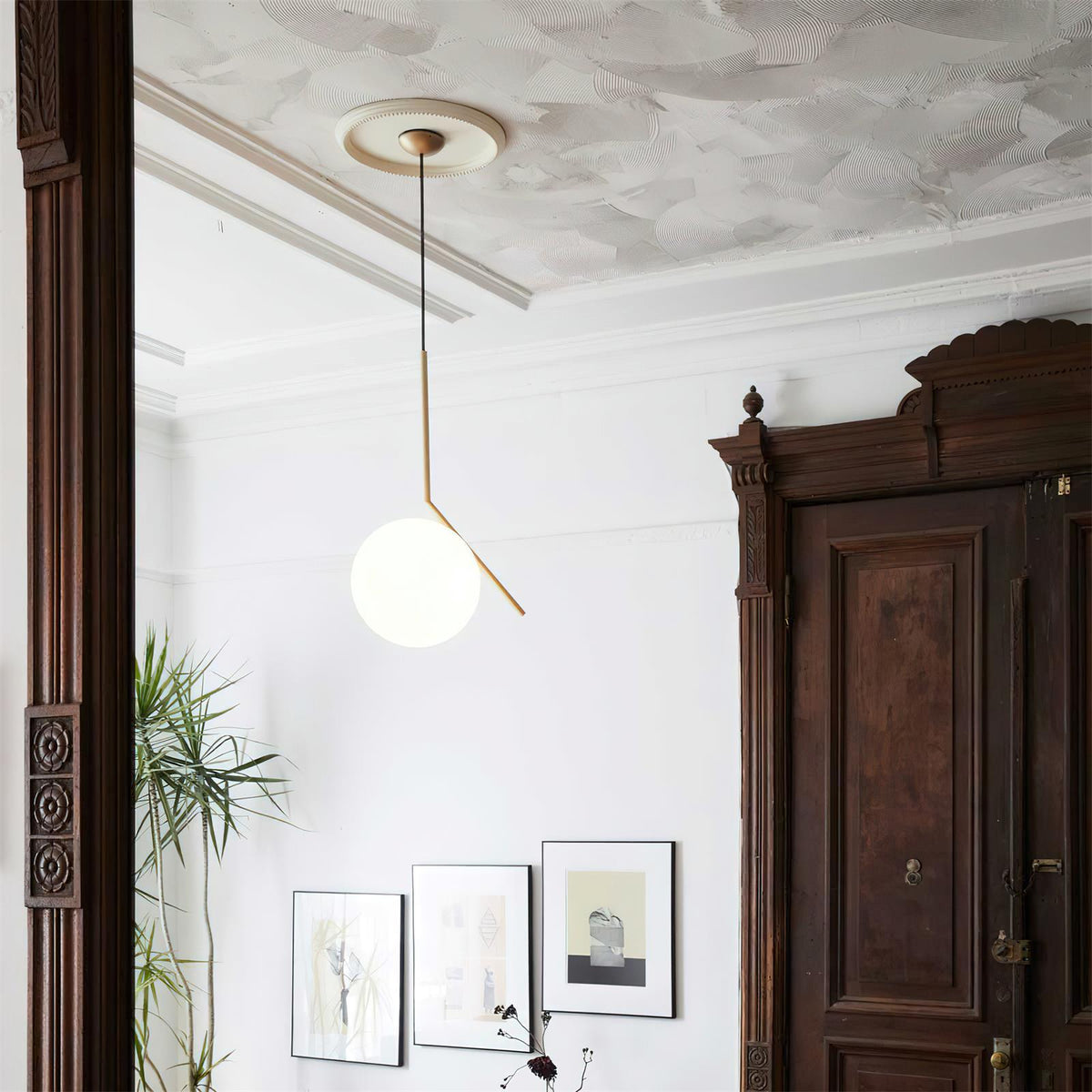 Modern Glass Pendant Light with Brass or Black Metal Frame – 8" Dome Shade, Adjustable Cord, E26 Socket for Kitchen Island, Dining Room | Lonoma