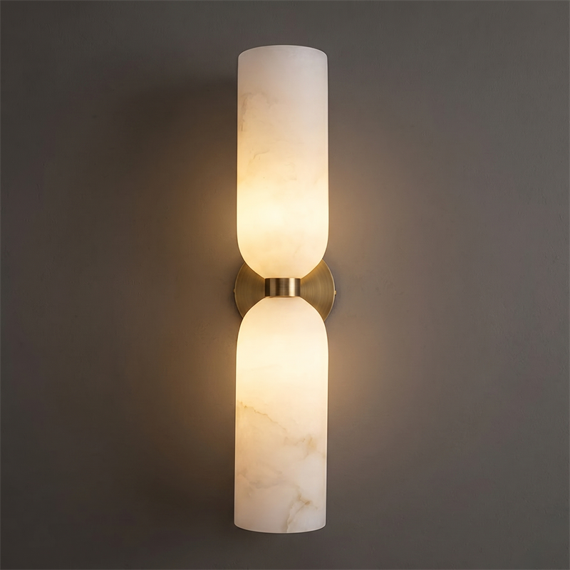 Spanish Alabaster Wall Sconce with Brass or Wood Accent, Hardwired G9 or LED, Handmade Natural Stone Light for Bedroom, Hallway, Living Room | Lonoma