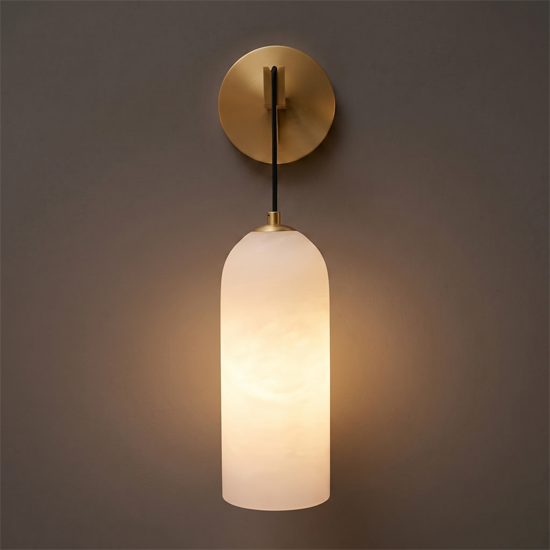 Spanish Alabaster Wall Sconce with Brass or Wood Accent, Hardwired G9 or LED, Handmade Natural Stone Light for Bedroom, Hallway, Living Room | Lonoma