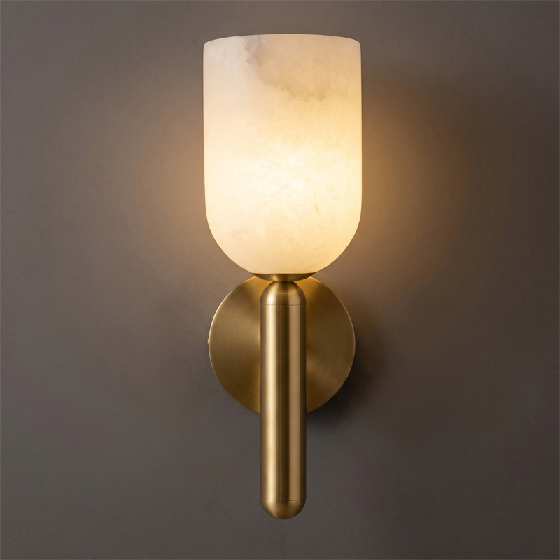 Spanish Alabaster Wall Sconce with Brass or Wood Accent, Hardwired G9 or LED, Handmade Natural Stone Light for Bedroom, Hallway, Living Room | Lonoma