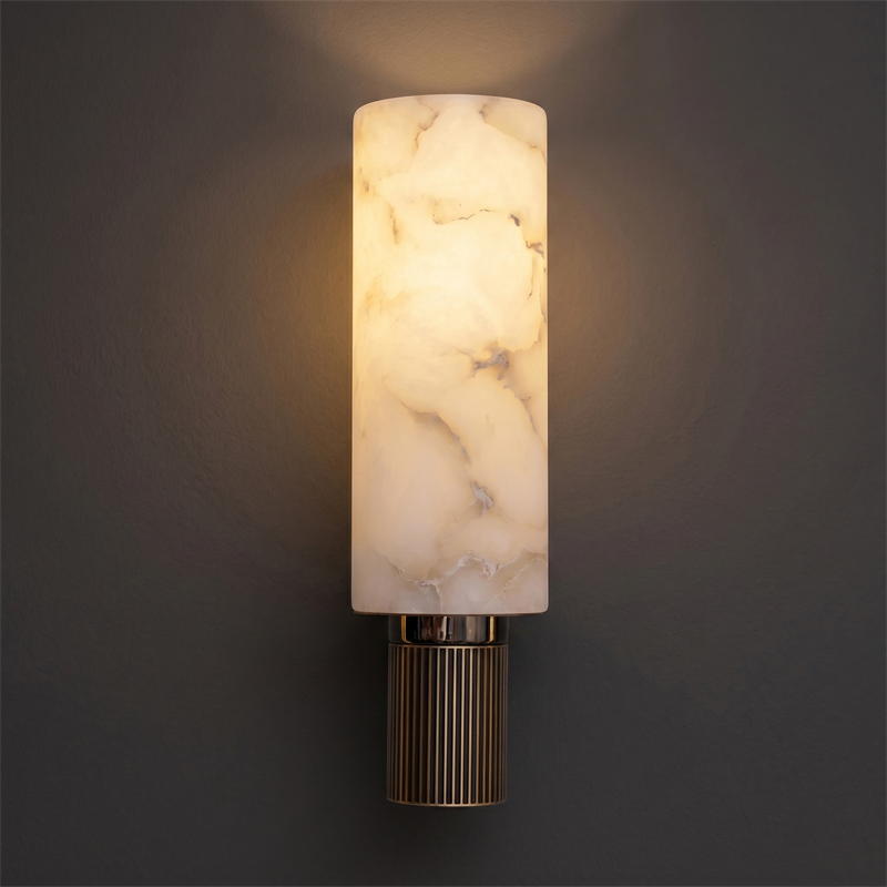 Spanish Alabaster Wall Sconce with Brass or Wood Accent, Hardwired G9 or LED, Handmade Natural Stone Light for Bedroom, Hallway, Living Room | Lonoma