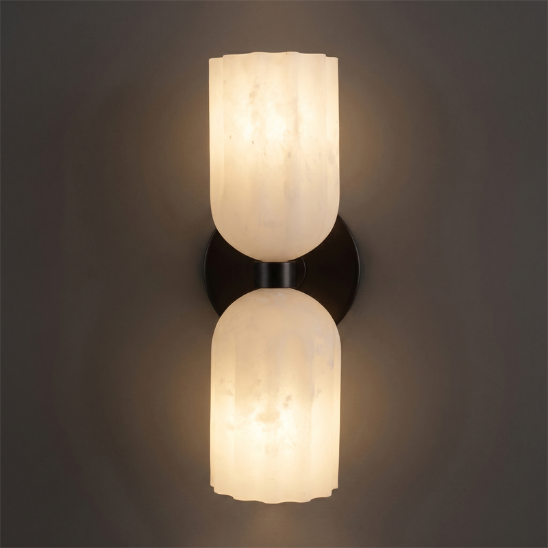 Spanish Alabaster Wall Sconce with Brass or Wood Accent, Hardwired G9 or LED, Handmade Natural Stone Light for Bedroom, Hallway, Living Room | Lonoma