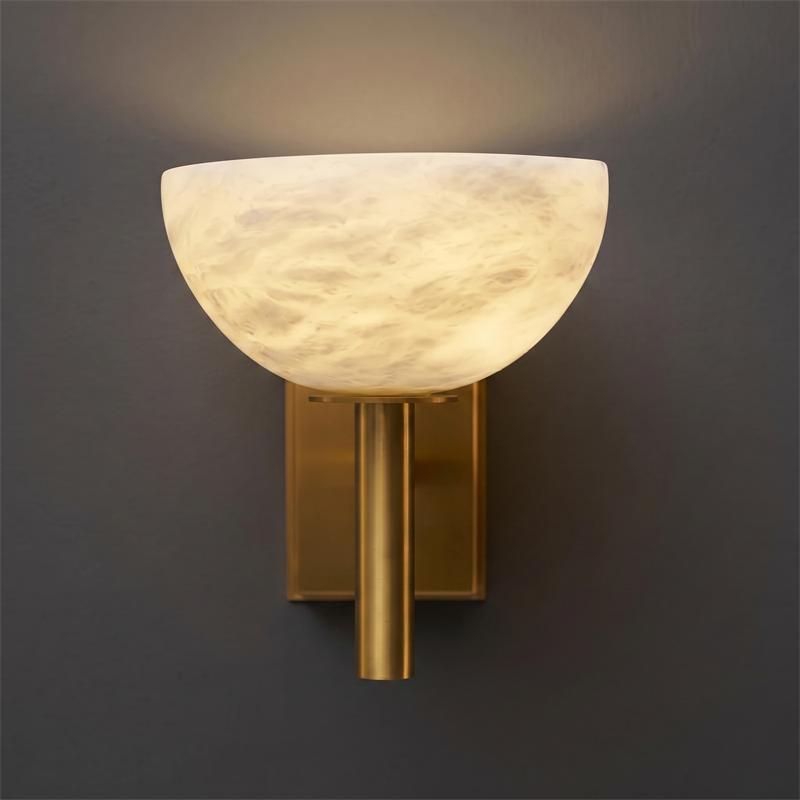 Spanish Alabaster Wall Sconce with Brass or Wood Accent, Hardwired G9 or LED, Handmade Natural Stone Light for Bedroom, Hallway, Living Room | Lonoma