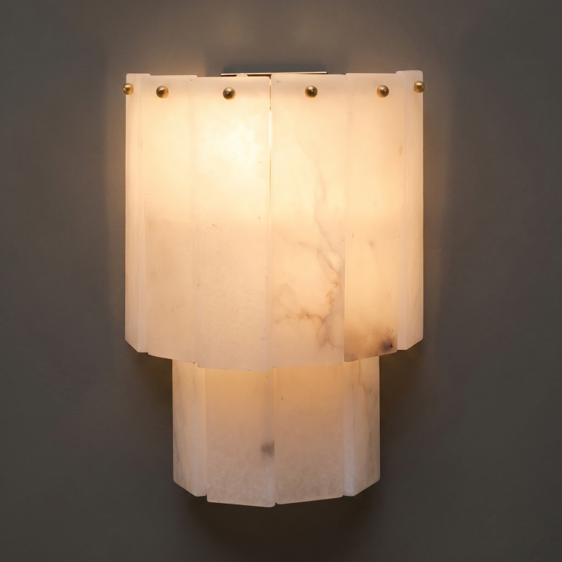 Spanish Alabaster Wall Sconce with Brass or Wood Accent, Hardwired G9 or LED, Handmade Natural Stone Light for Bedroom, Hallway, Living Room | Lonoma