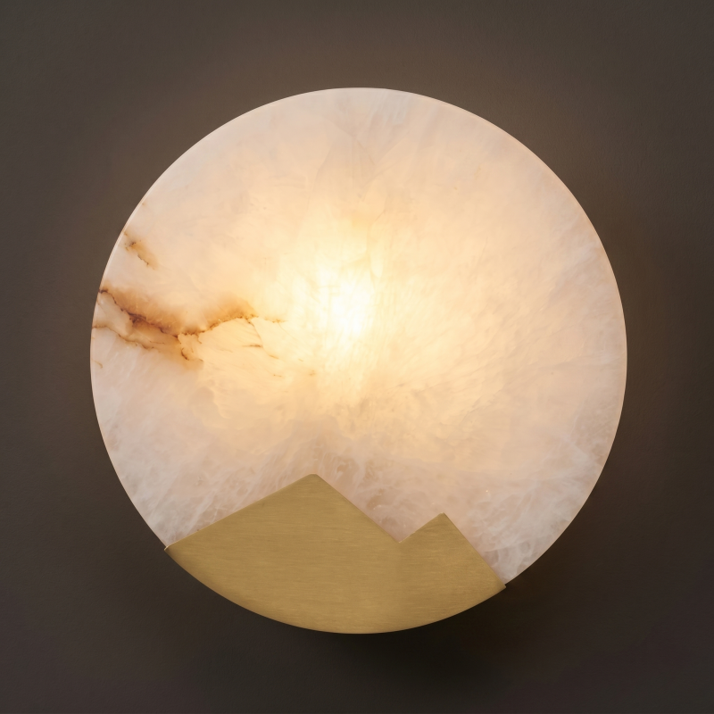 Spanish Alabaster Wall Sconce with Brass or Wood Accent, Hardwired G9 or LED, Handmade Natural Stone Light for Bedroom, Hallway, Living Room | Lonoma