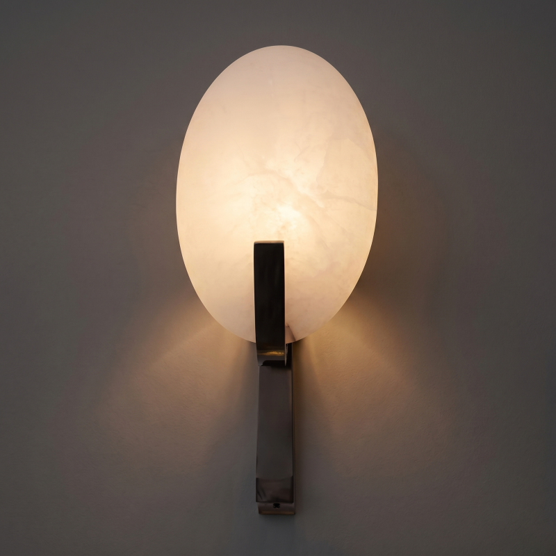 Spanish Alabaster Wall Sconce with Brass or Wood Accent, Hardwired G9 or LED, Handmade Natural Stone Light for Bedroom, Hallway, Living Room | Lonoma