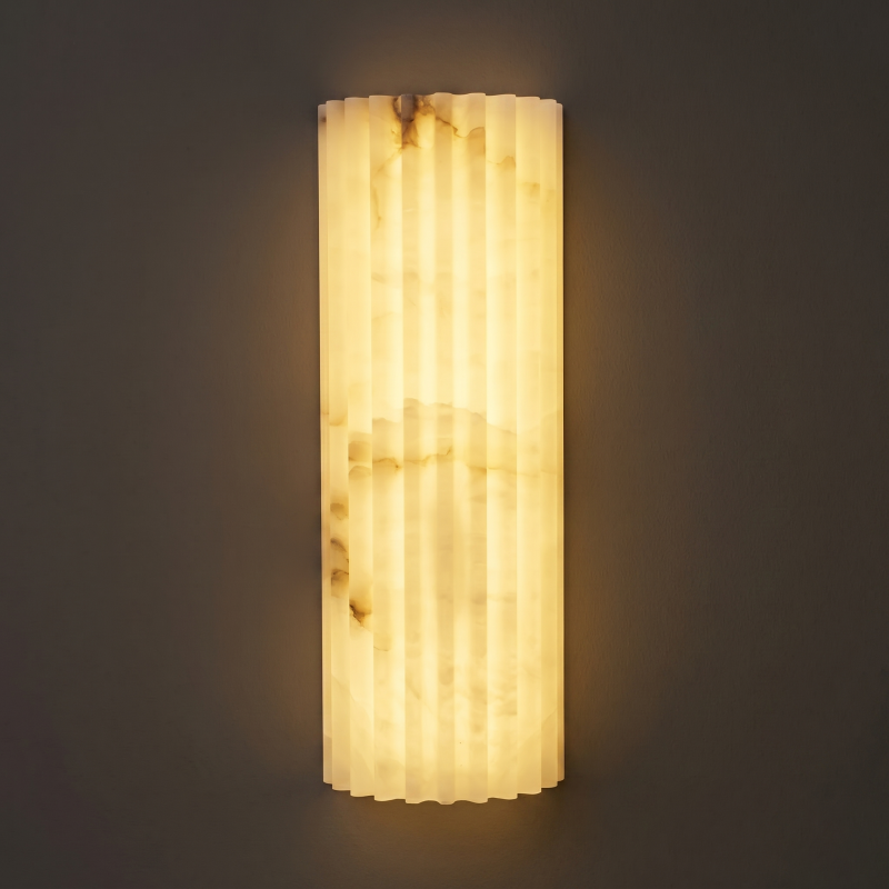 Spanish Alabaster Wall Sconce with Brass or Wood Accent, Hardwired G9 or LED, Handmade Natural Stone Light for Bedroom, Hallway, Living Room | Lonoma