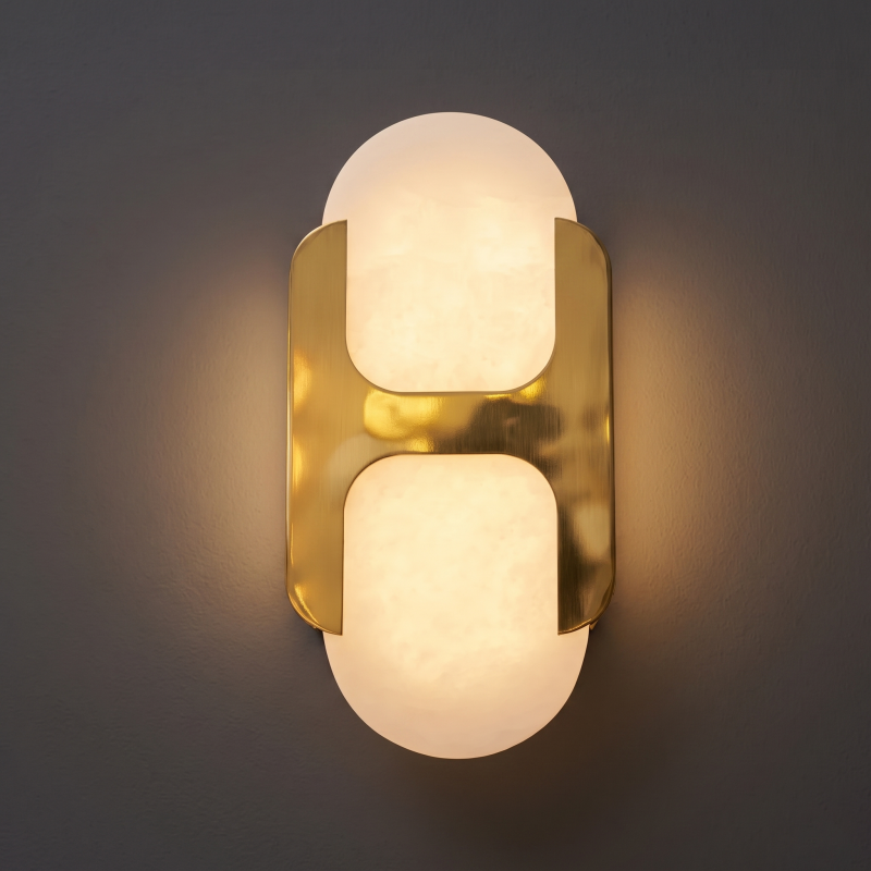 Spanish Alabaster Wall Sconce with Brass or Wood Accent, Hardwired G9 or LED, Handmade Natural Stone Light for Bedroom, Hallway, Living Room | Lonoma