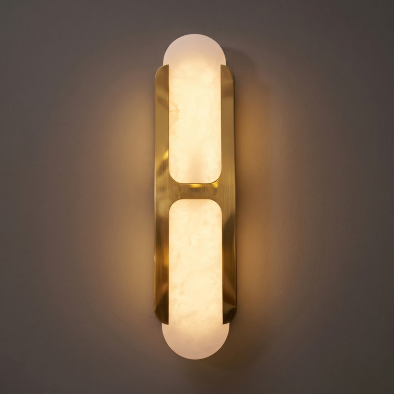 Spanish Alabaster Wall Sconce with Brass or Wood Accent, Hardwired G9 or LED, Handmade Natural Stone Light for Bedroom, Hallway, Living Room | Lonoma