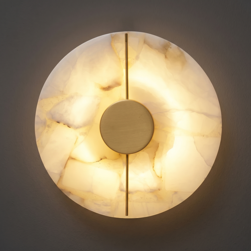 Spanish Alabaster Wall Sconce with Brass or Wood Accent, Hardwired G9 or LED, Handmade Natural Stone Light for Bedroom, Hallway, Living Room | Lonoma