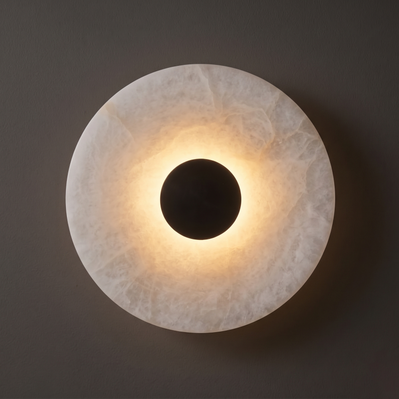 Spanish Alabaster Wall Sconce with Brass or Wood Accent, Hardwired G9 or LED, Handmade Natural Stone Light for Bedroom, Hallway, Living Room | Lonoma