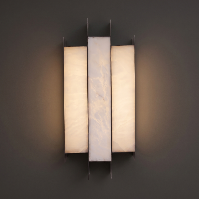 Spanish Alabaster Wall Sconce with Brass or Wood Accent, Hardwired G9 or LED, Handmade Natural Stone Light for Bedroom, Hallway, Living Room | Lonoma