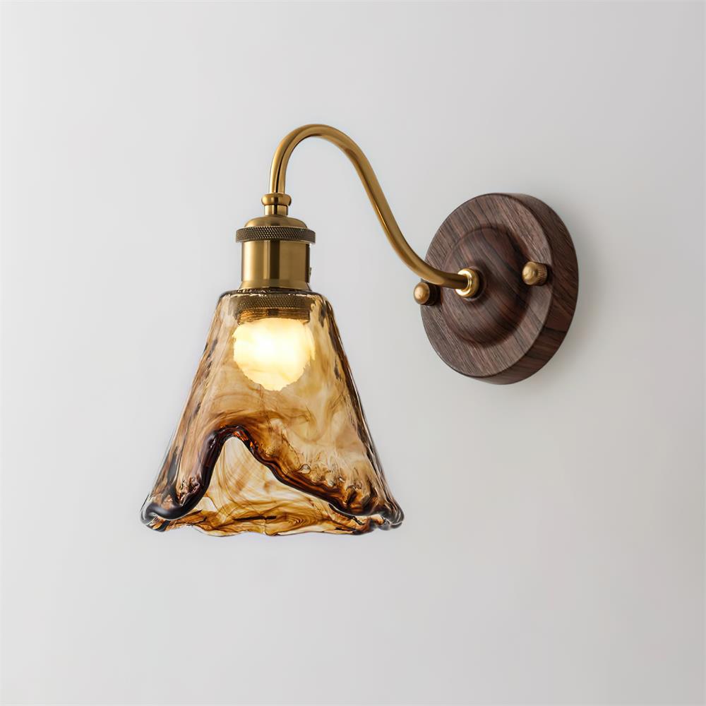 Vintage Wall Sconce with Amber Glass Shade and Brass Finish | Mid-Century Modern Wall Light Fixture for Bedroom Hallway Living Room | Lonoma