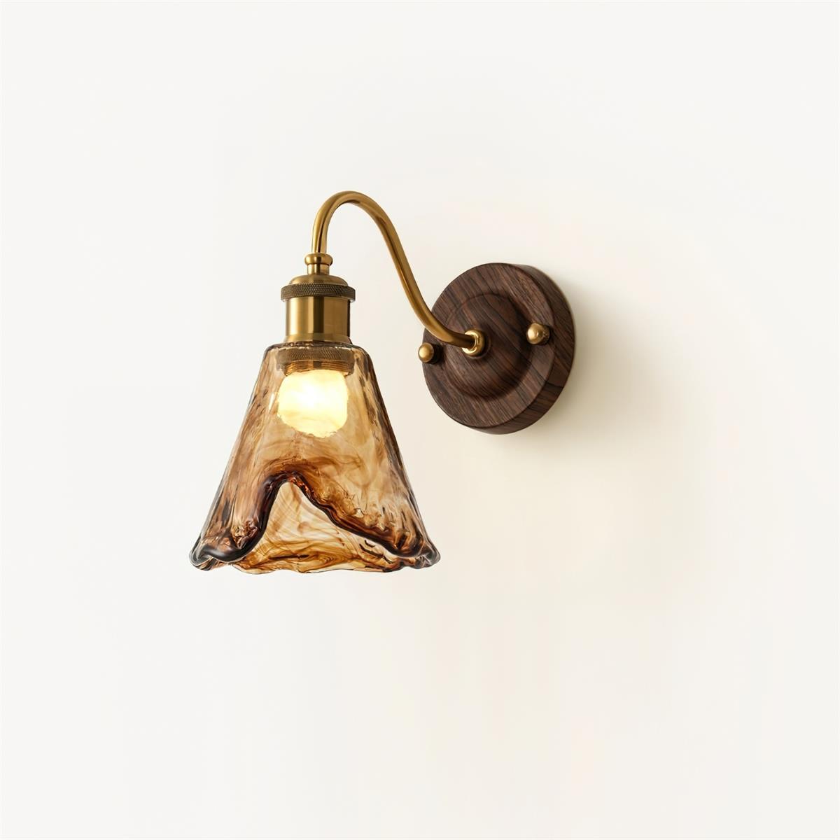 Vintage Wall Sconce with Amber Glass Shade and Brass Finish | Mid-Century Modern Wall Light Fixture for Bedroom Hallway Living Room | Lonoma