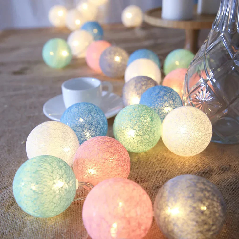 Cotton Ball String Lights, USB or Battery Powered Fairy Lights for Bedroom, Living Room, Nursery, Party & Covered Patio Decor | Lonoma