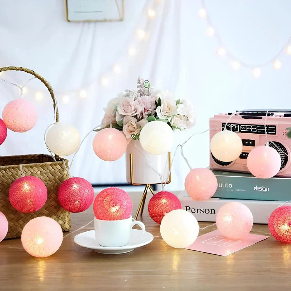 Cotton Ball String Lights, USB or Battery Powered Fairy Lights for Bedroom, Living Room, Nursery, Party & Covered Patio Decor | Lonoma