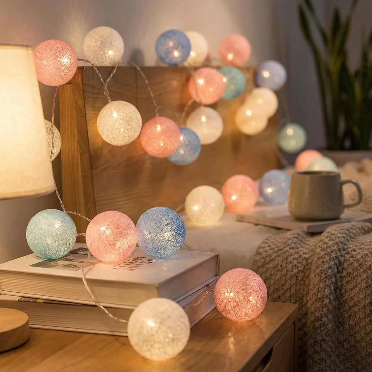 Cotton Ball String Lights, USB or Battery Powered Fairy Lights for Bedroom, Living Room, Nursery, Party & Covered Patio Decor | Lonoma