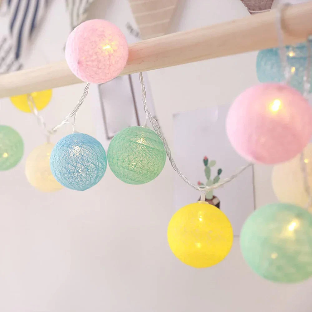 Cotton Ball String Lights, USB or Battery Powered Fairy Lights for Bedroom, Living Room, Nursery, Party & Covered Patio Decor | Lonoma