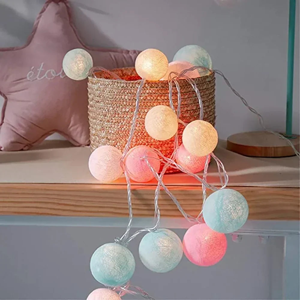 Cotton Ball String Lights, USB or Battery Powered Fairy Lights for Bedroom, Living Room, Nursery, Party & Covered Patio Decor | Lonoma