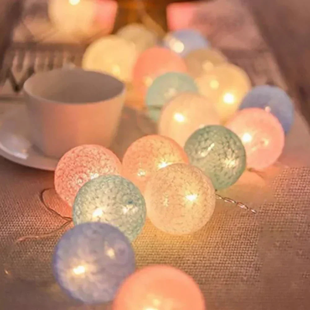 Cotton Ball String Lights, USB or Battery Powered Fairy Lights for Bedroom, Living Room, Nursery, Party & Covered Patio Decor | Lonoma