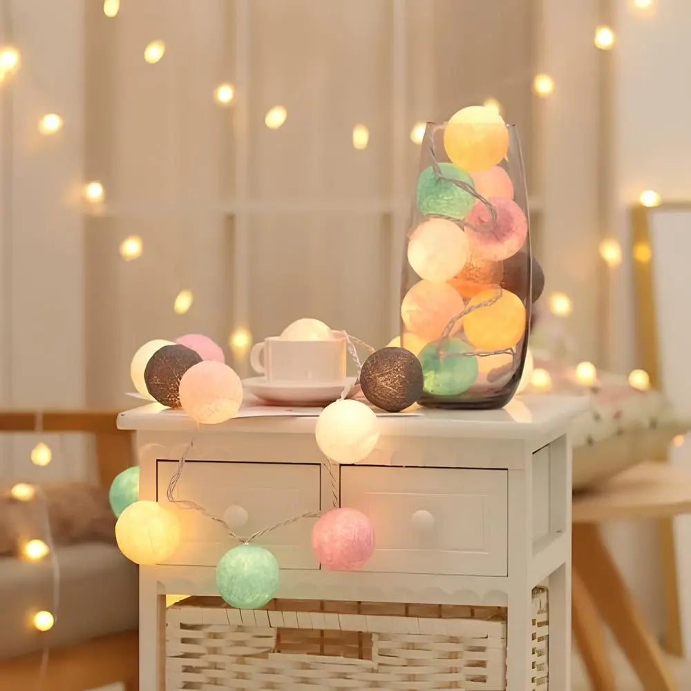 Cotton Ball String Lights, USB or Battery Powered Fairy Lights for Bedroom, Living Room, Nursery, Party & Covered Patio Decor | Lonoma