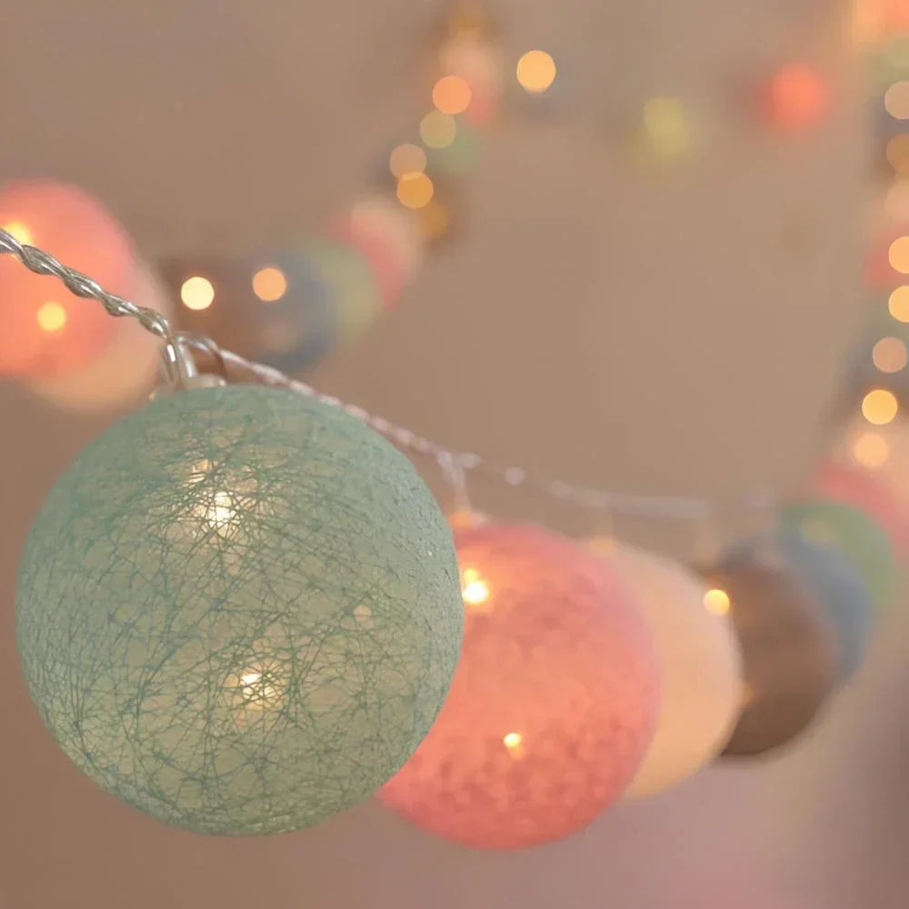 Cotton Ball String Lights, USB or Battery Powered Fairy Lights for Bedroom, Living Room, Nursery, Party & Covered Patio Decor | Lonoma