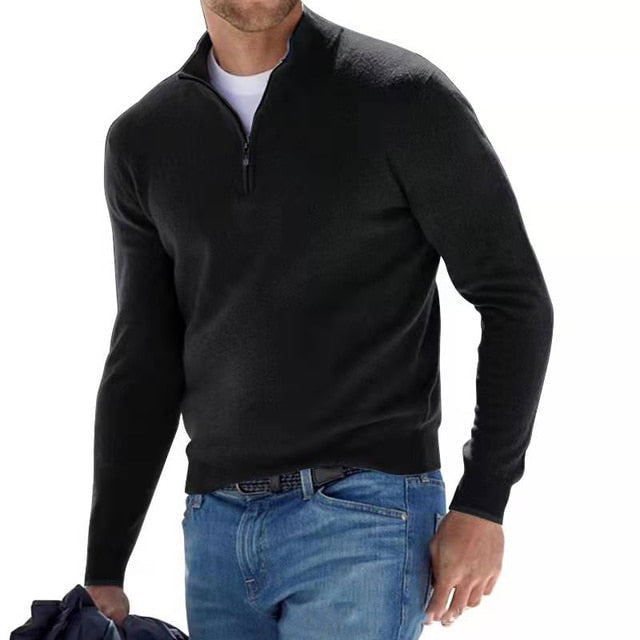Men's V-Neck Zip Jumper with Textured Knit — Classic Everyday Pullover for Smart Casual & Weekend Wear | Koossa