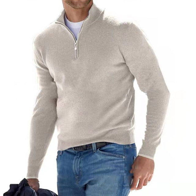 Men's V-Neck Zip Jumper with Textured Knit — Classic Everyday Pullover for Smart Casual & Weekend Wear | Koossa
