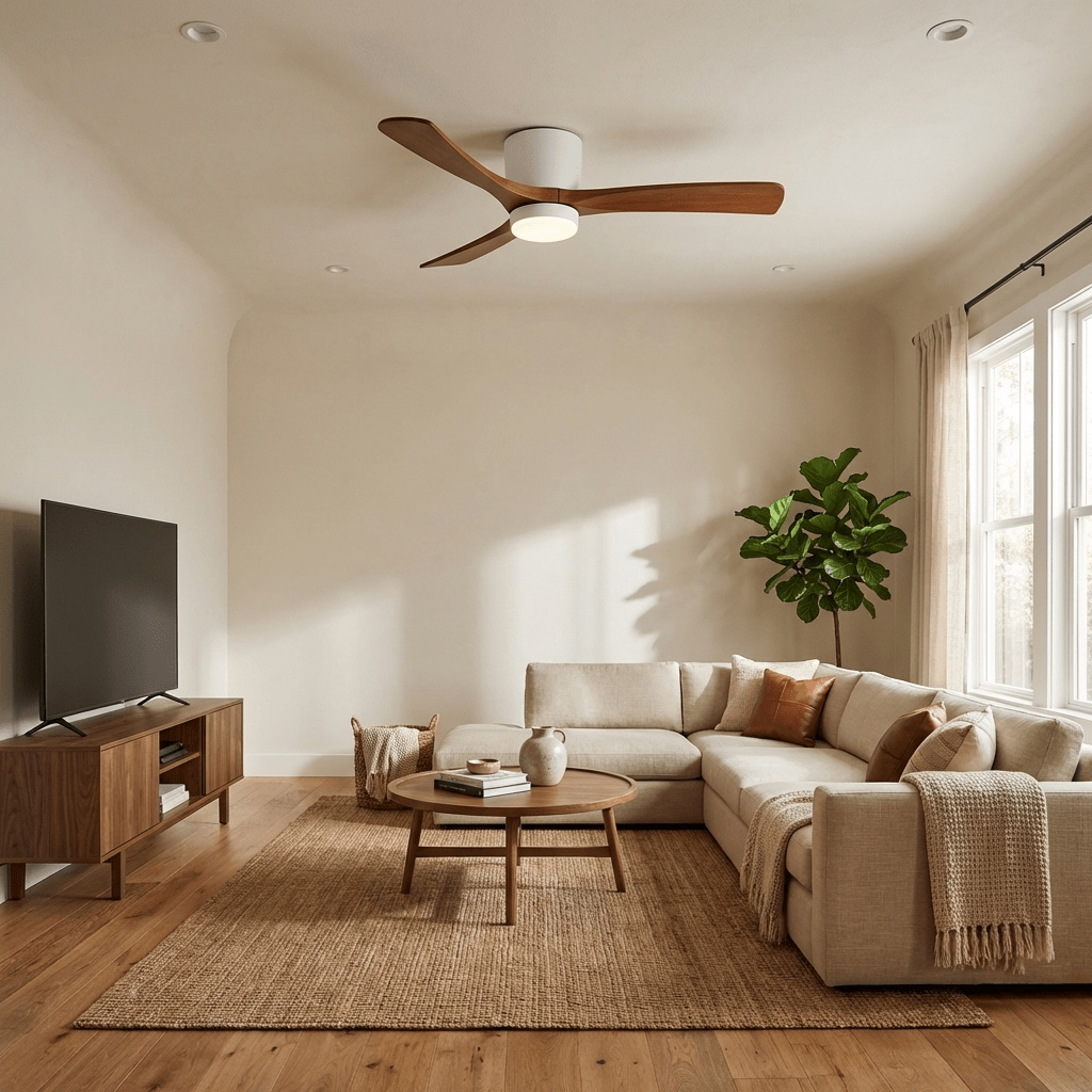 42-52 Inch Modern Ceiling Fan with Dimmable LED Light | 6-Speed Reversible DC Motor | Sycamore Wood Blades | Remote Control Included | Lonoma