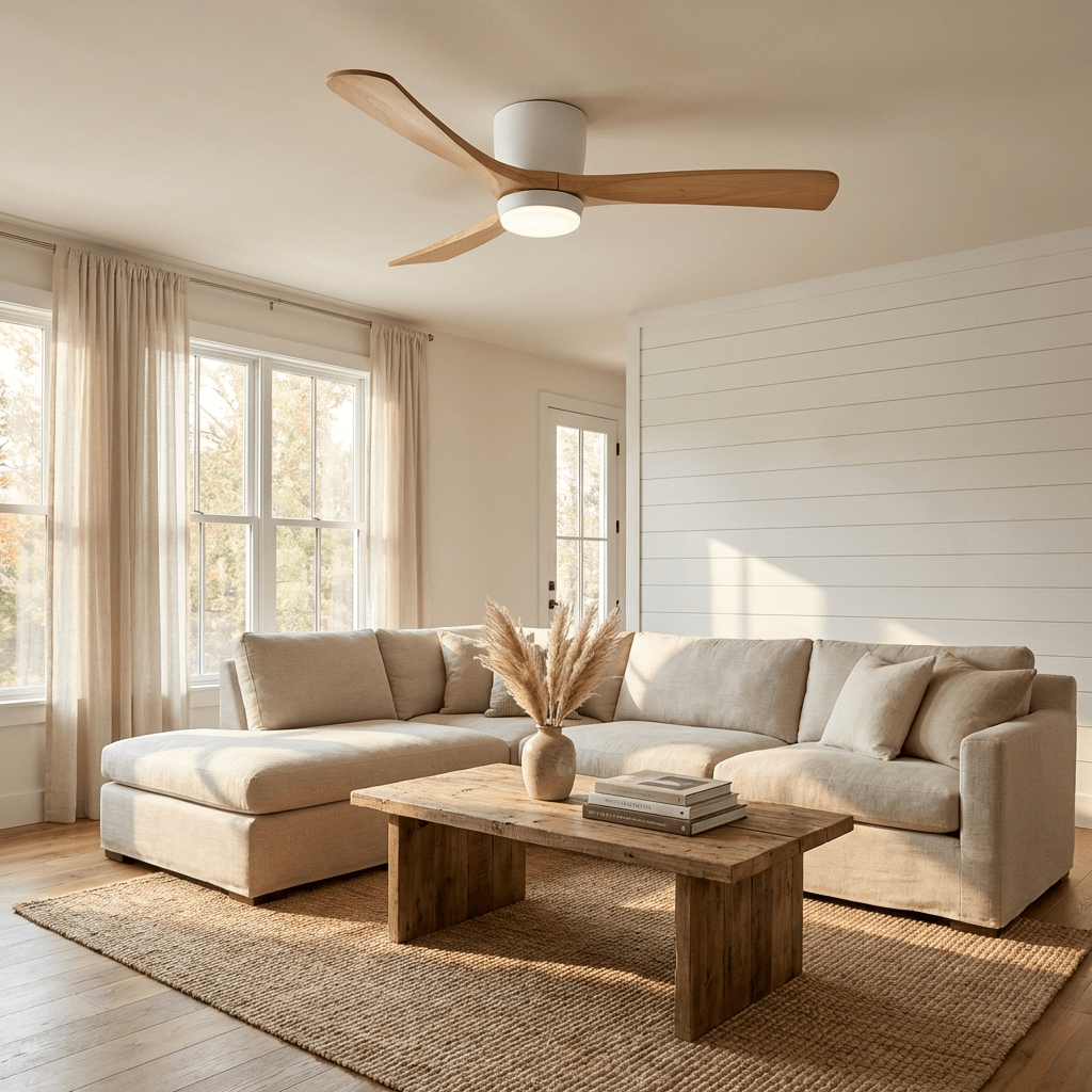 42-52 Inch Modern Ceiling Fan with Dimmable LED Light | 6-Speed Reversible DC Motor | Sycamore Wood Blades | Remote Control Included | Lonoma