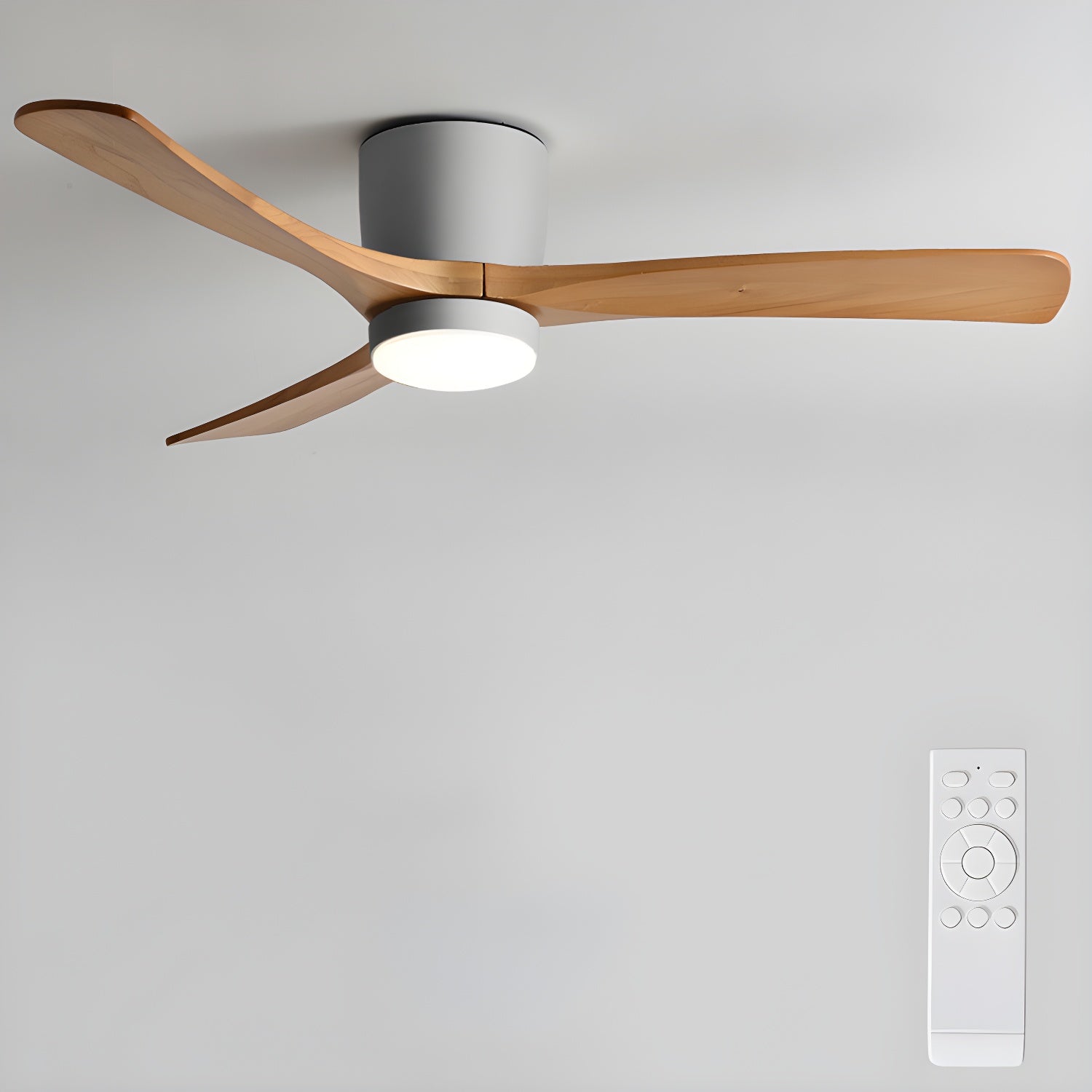 Ventilateur de plafond lumineux lames bois naturel design nordique silencieux économe chambre salon moderne | Koossa