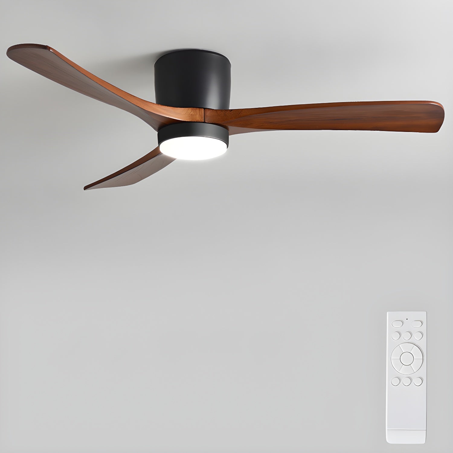 Ventilateur de plafond lumineux lames bois naturel design nordique silencieux économe chambre salon moderne | Koossa
