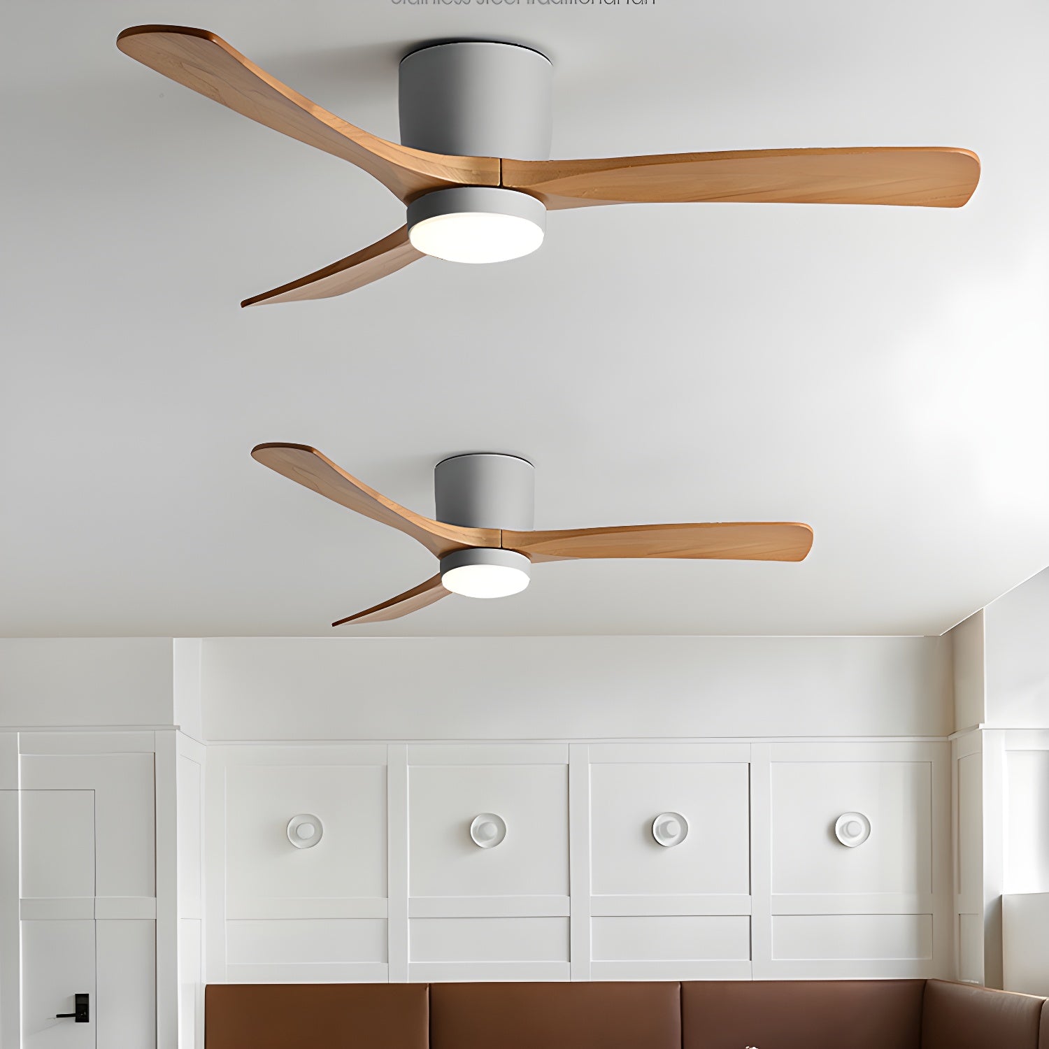 Ventilateur de plafond lumineux lames bois naturel design nordique silencieux économe chambre salon moderne | Koossa