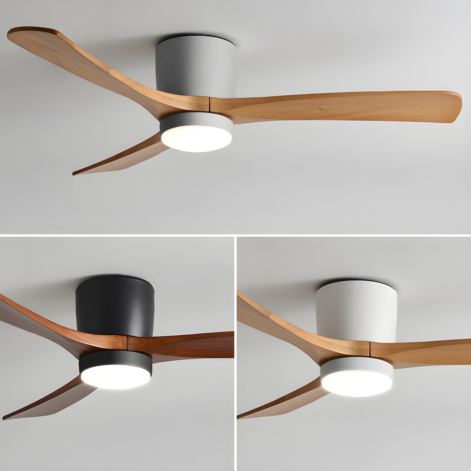 Ventilateur de plafond lumineux lames bois naturel design nordique silencieux économe chambre salon moderne | Koossa