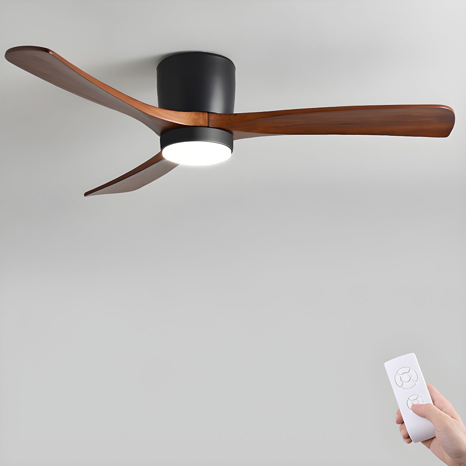 Ventilateur de plafond lumineux lames bois naturel design nordique silencieux économe chambre salon moderne | Koossa