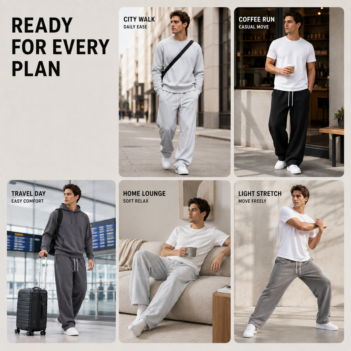 Men's Loose-Fit Joggers with Drawstring Waist and Side Pockets, Relaxed Straight-Leg Sweatpants for Gym, Running, Lounging & Travel | Lonoma