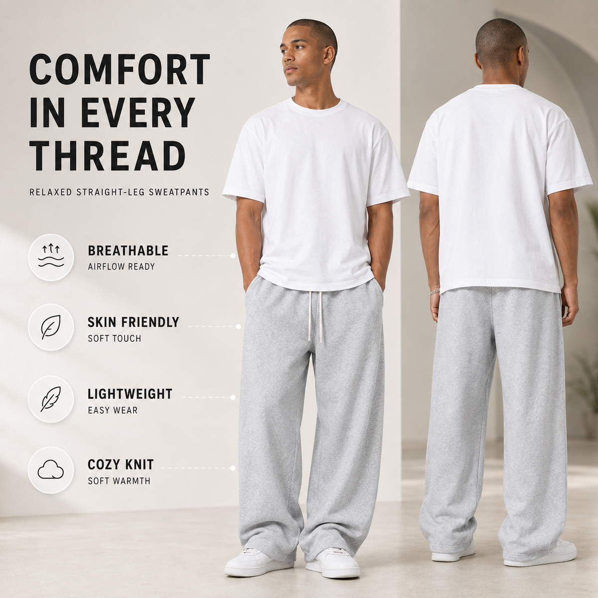 Men's Loose-Fit Joggers with Drawstring Waist and Side Pockets, Relaxed Straight-Leg Sweatpants for Gym, Running, Lounging & Travel | Lonoma