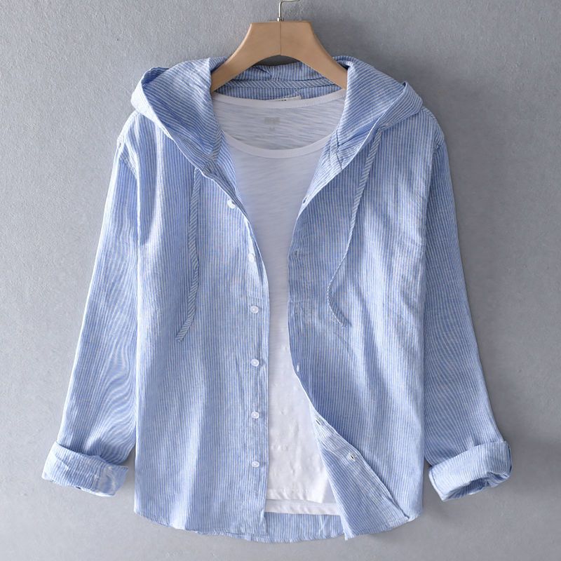Linen Hooded Top with Relaxed Fit and Drawstring Hood for Spring Layering | Koossa