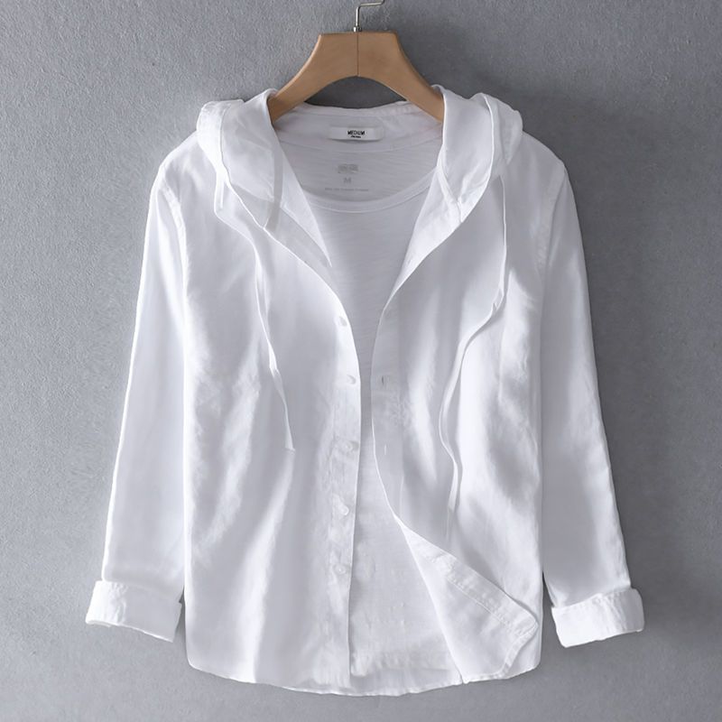 Linen Hooded Top with Relaxed Fit and Drawstring Hood for Spring Layering | Koossa