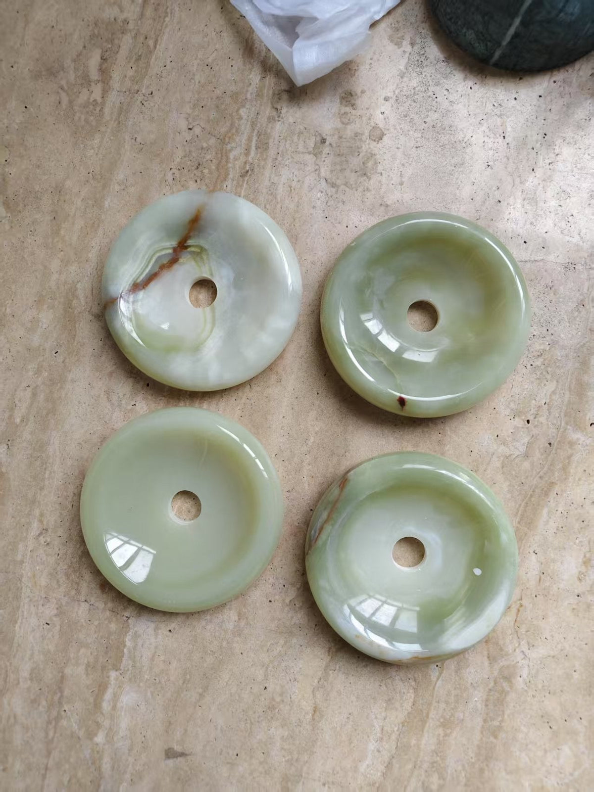 Round Natural Stone Wall Sconce with Glass Shade – Genuine Jade Accent Light 5.5 Inches for Bedroom Hallway Living Room | Lonoma