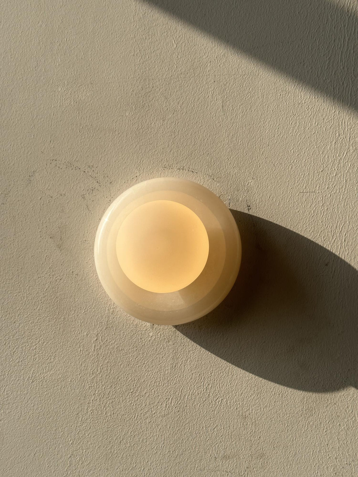 Round Natural Stone Wall Sconce with Glass Shade – Genuine Jade Accent Light 5.5 Inches for Bedroom Hallway Living Room | Lonoma