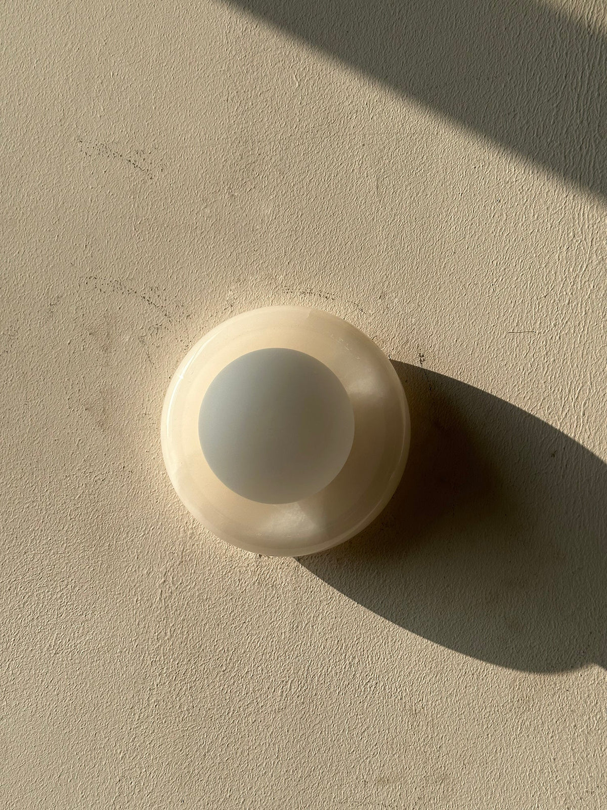 Round Natural Stone Wall Sconce with Glass Shade – Genuine Jade Accent Light 5.5 Inches for Bedroom Hallway Living Room | Lonoma