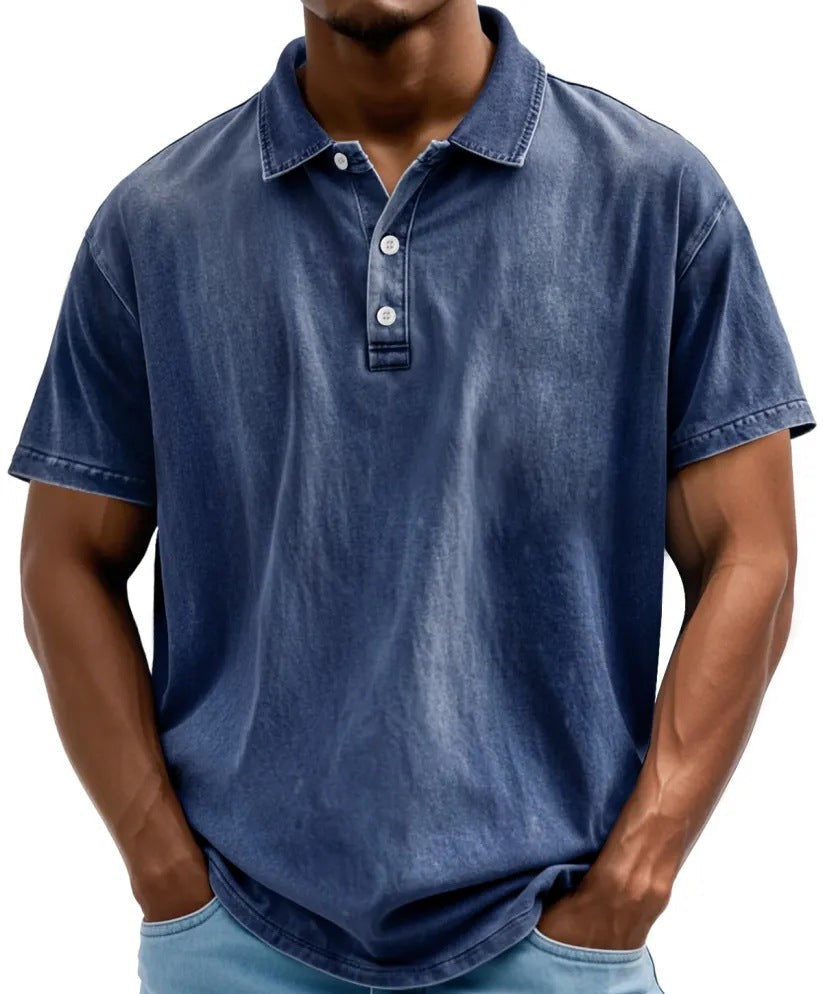 Men's Washed Cotton Polo Shirt in Classic Colours | Vintage-Inspired Relaxed Fit Short Sleeve Top | Smart Casual Weekend Wear | Koossa